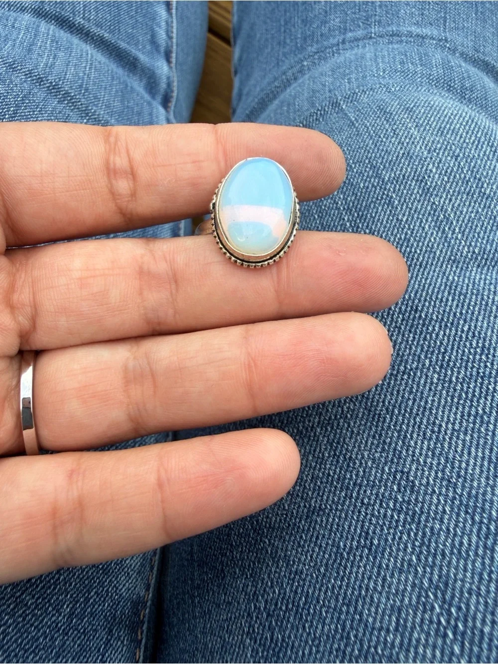 Sterling Silver Opal-Like Blue Oval Cocktail Ring - Blue